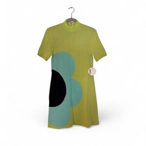 NWT STAUD Lime Green Short-Sleeve Mini Dress with Blue Floral Motif